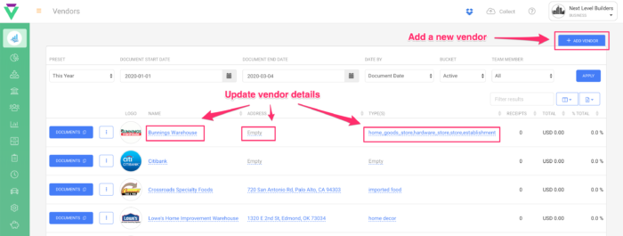 Add a new vendor or update an existing one