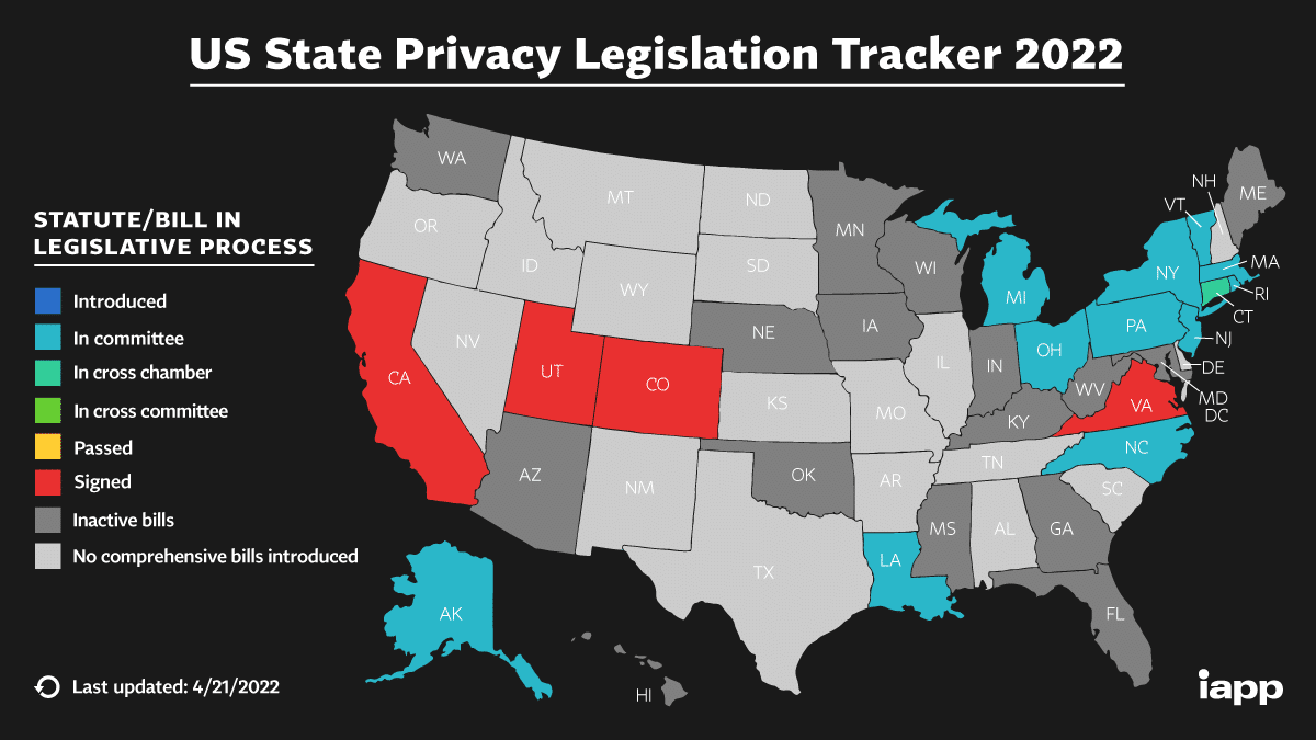 iapp Tracker: US State Comprehensive Privacy Law Comparison published on iapp by Sarah Rippy 2022